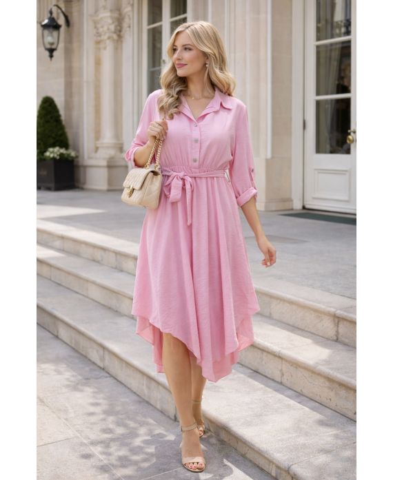 VESTIDO SIMÉTRICO + CINTURÓN PE2482 ROSA