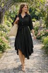 ASYMMETRISCHES KLEID + GÜRTEL PE2482 SCHWARZ