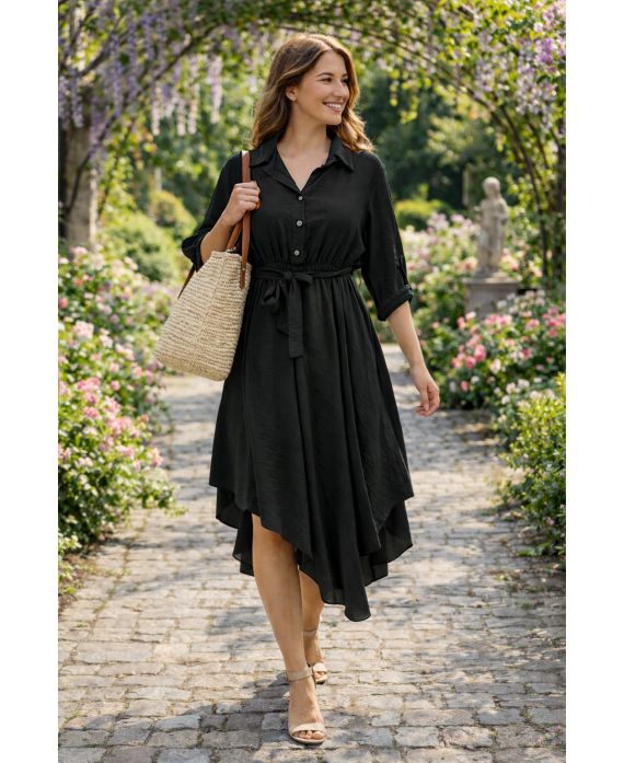 ROBE ASYMETRIQUE + CEINTURE PE2482 NOIR