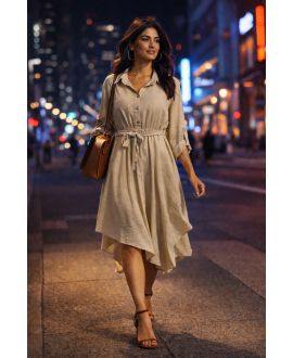 ASYMMETRIC DRESS + BELT PE2482 BEIGE