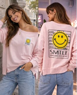 SWEAT-SHIRT DEVANT/DOS SMILE PE26743 ROSE
