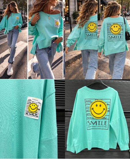 DEVANR/BACK SMILE SWEATSHIRT PE26743 PASTELLGROEN