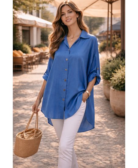 TENCEL OVERSIZED LONG SHIRT PE2490 LIGHT BLUE