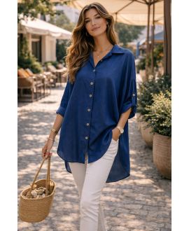 CHEMISE TENCEL OVERSIZE LONGUE PE2490 BLEU FONCé