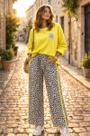 PANTALON LARGE COTON LEOARD 2 BANDES PE2492 JAUNE