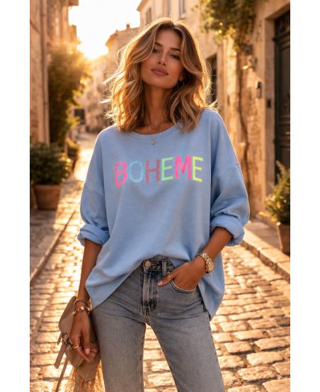 BOHEMIEN-GLITZER-SWEATSHIRT PE26775 HIMMELBLAU