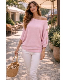 JERSEY DE MANGA CORTA CON BOTONES PE26751 ROSA