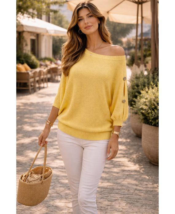 KURZÄRMELIGER PULLOVER MIT KNÖPFEN PE26751 GELB