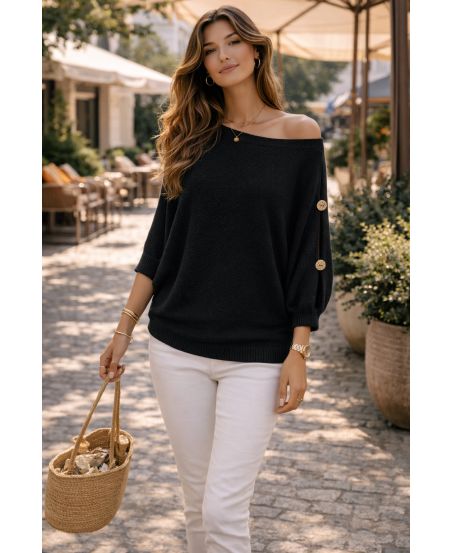 KURZÄRMELIGER PULLOVER MIT KNOPFEN PE26751 SCHWARZ