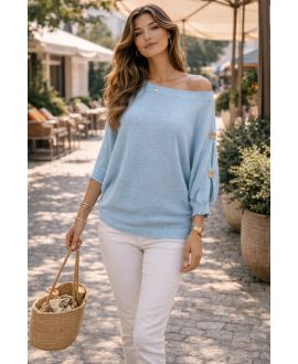MAGLIONE A MANICHE CORTE CON BOTTONI PE26751 AZZURRO CIELO