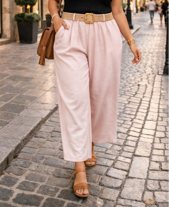 GRANDE TAILLE PANTALON 2 POCHES CEINTURE PE26809 ROSE