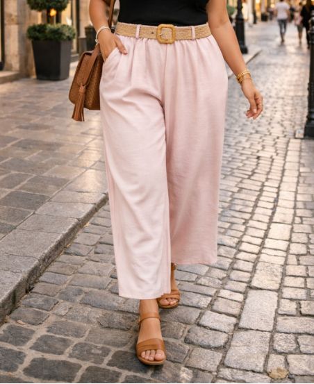 PANTALONES DE TALLA GRANDE, CINTURÓN DE 2 BOLSILLOS, PE26809 ROSA