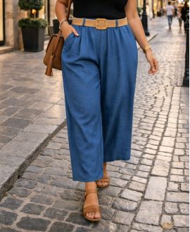 SPODNIE PLUS SIZE, 2 KIESZENIE, PASEK PE26809 NIEBIESKIE JEANSY