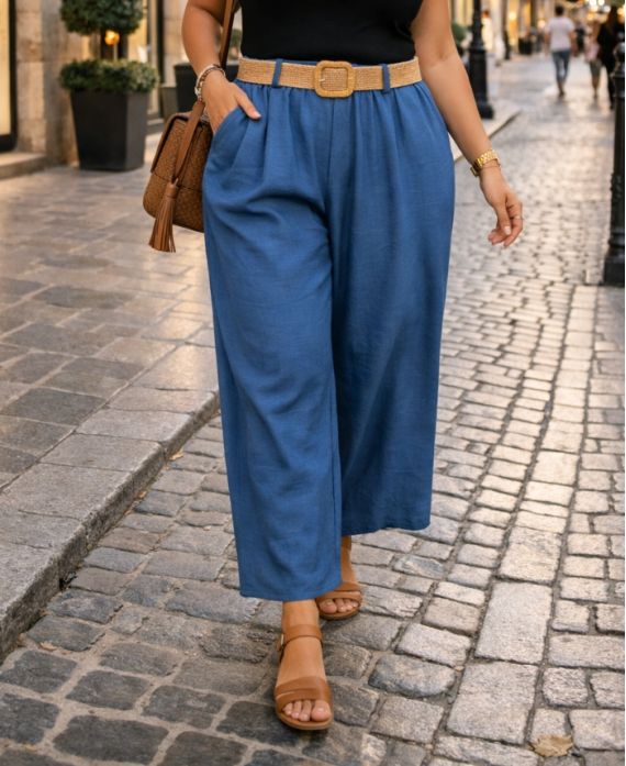 GRANDE TAILLE PANTALON 2 POCHES CEINTURE PE26809 BLEU JEANS