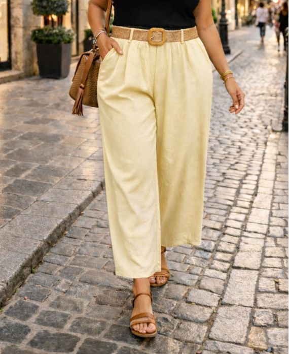 PANTALONI TAGLIA GRANDE, CINTURA 2 TASCHE, CINTURA PE26809 GIALLO