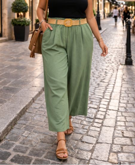 PANTALONES TALLA GRANDE, CINTURÓN PE26809 CAQUI