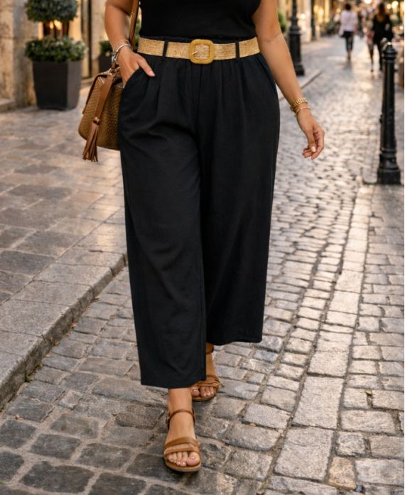 PANTALONES DE TALLA GRANDE, CINTURÓN DE 2 BOLSILLOS, PE26809 NEGRO