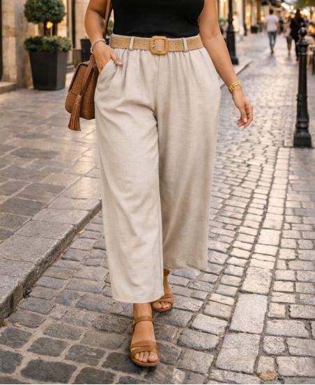 PLUS MAAT BROEK, 2 ZAKKEN, RIEMRIEM PE26809 BEIGE