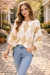 PULL LOSANGES PE26779 BEIGE