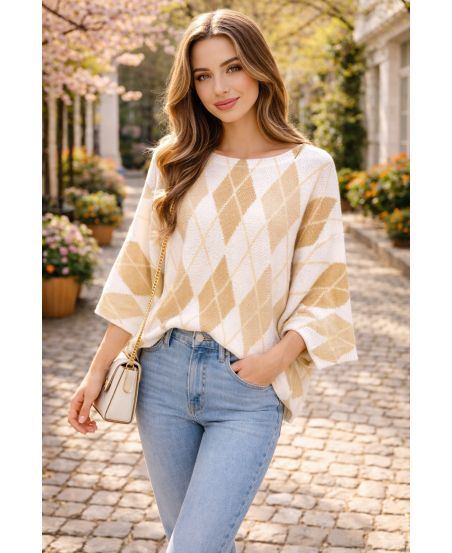 PULL LOSANGES PE26779 BEIGE