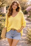 PULL STYLE CROCHET PE26802 JAUNE