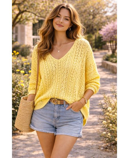 MAGLIONE GIALLO PE26802 UNCINETTO