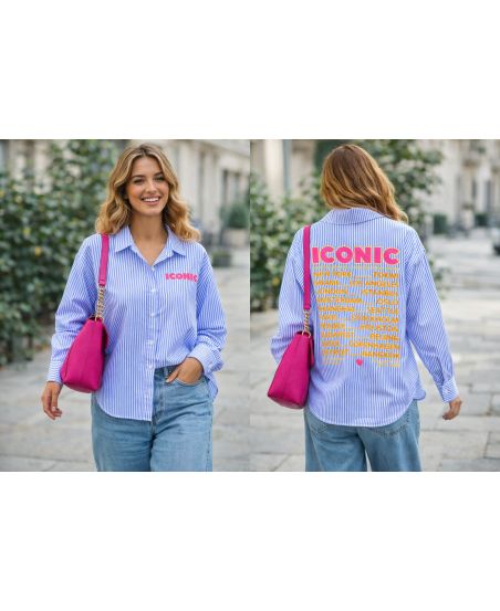 CHEMISE RAYEE ICONIC PE26798 BLEU CIEL