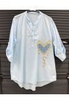 CHEMISE COTON COEUR PE26790 BLEU CIEL