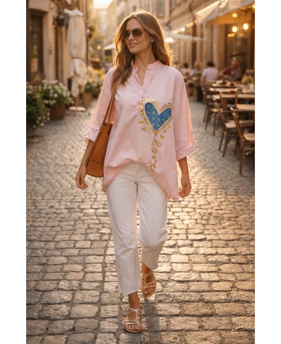 KATOENEN OVERHEMD HART PE26790 ROZE