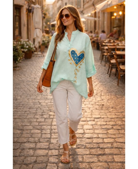 CAMICIA DI COTONE CUORE PE26790 VERDE PASTELLO