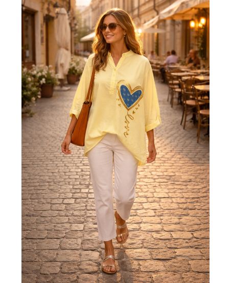 CHEMISE COTON COEUR PE26790 JAUNE