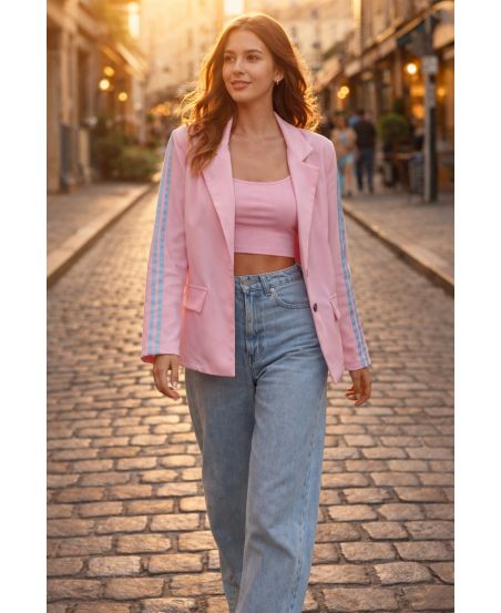 VESTE BLAZER 2 BANDES PE26764 ROSE