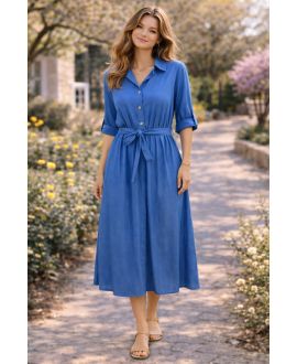 TENCEL LANGES KLEID PE26773 HELLBLAU