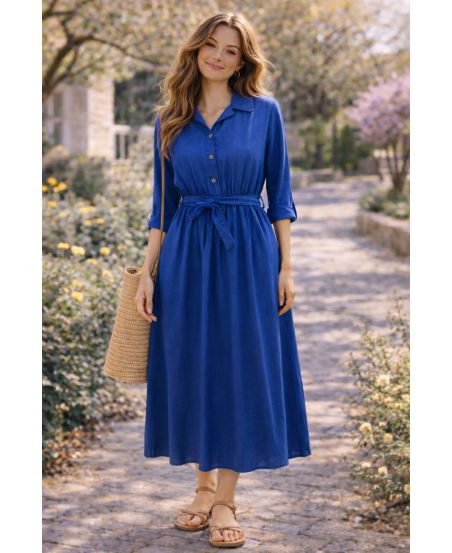 ROBE LONGUE TENCEL PE26773 BLEU FONCE