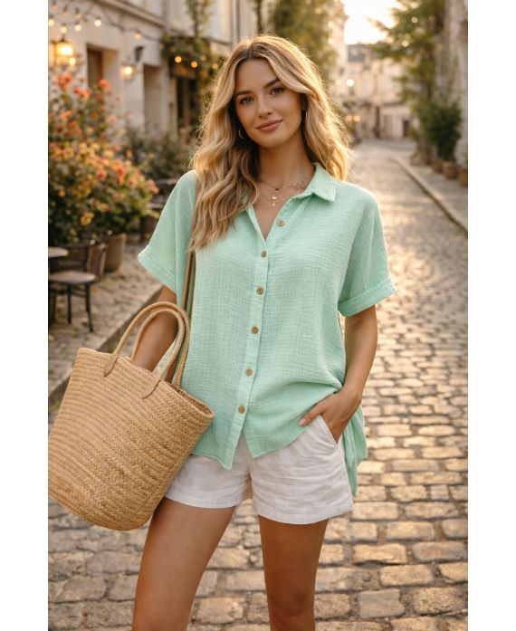 COTTON GAUZE SHIRT PE26849 PASTEL GREEN