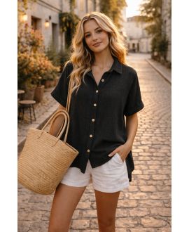 KATOENEN PE26849 GAZESHIRT ZWART