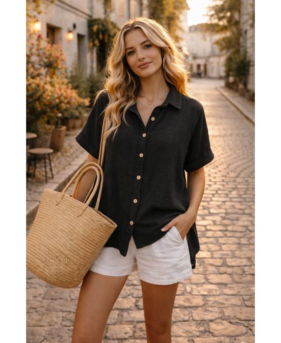 CHEMISE GAZE DE COTON PE26849 NOIR