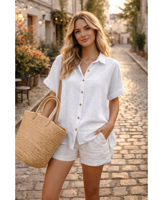 COTTON PE26849 GAUZE SHIRT WHITE