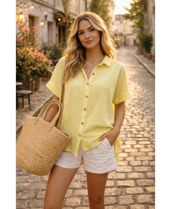 CHEMISE GAZE DE COTON PE26849 JAUNE
