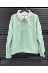 SWEATSHIRT COL POLO PE26836 VERT PASTEL
