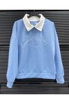 SWEATSHIRT COL POLO PE26836 BLEU CIEL