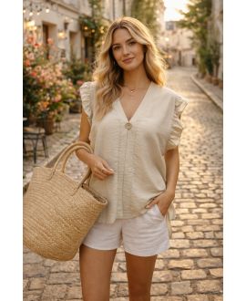 LOOSE BLOUSE WITH RUFFLES PE26817 BEIGE