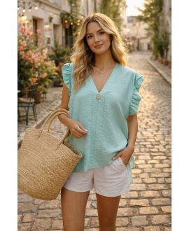 LOCKERE BLUSE MIT RÜSCHEN PE26817 PASTELLGRÜN