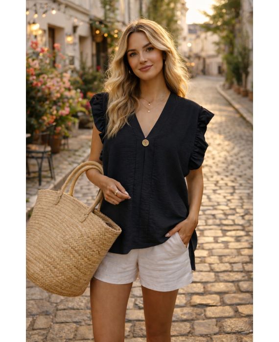 LOOSE BLOUSE WITH RUFFLES PE26817 BLACK