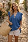 LOSSE BLOUSE MET RUCHES PE26817 BLAUWE SPIJKERBROEK