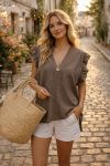 LOCKERE RÜSCHENBLUSE PE26817 TAUPE