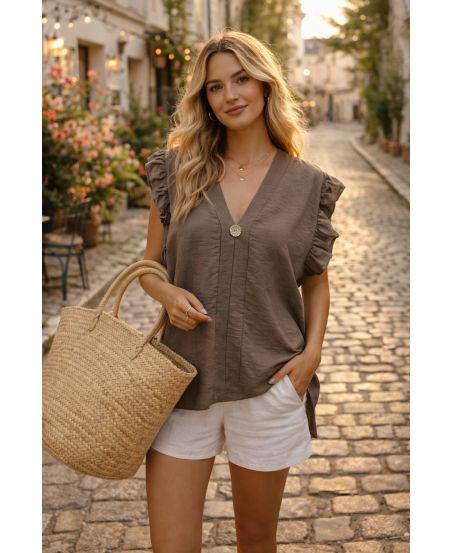LOOSE RUFFLE BLOUSE PE26817 TAUPE