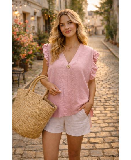 LOOSE RUFFLED BLOUSE PE26817 PINK