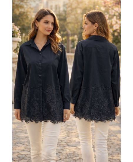 CAMISA DE ENCAJE PE2152 NEGRA