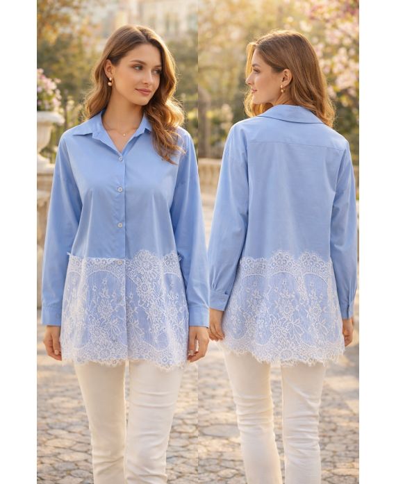 CAMISA DE ENCAJE PE2152 AZUL CELESTE